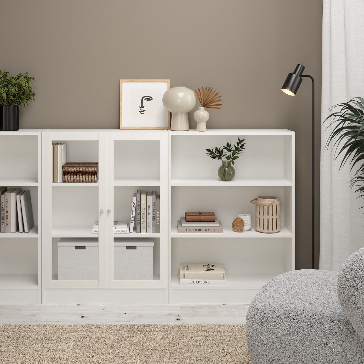 Basic Low Wide Display Cabinet In White (2 Shelves) With 2 Glass Doors In White - Price Crash Furniture