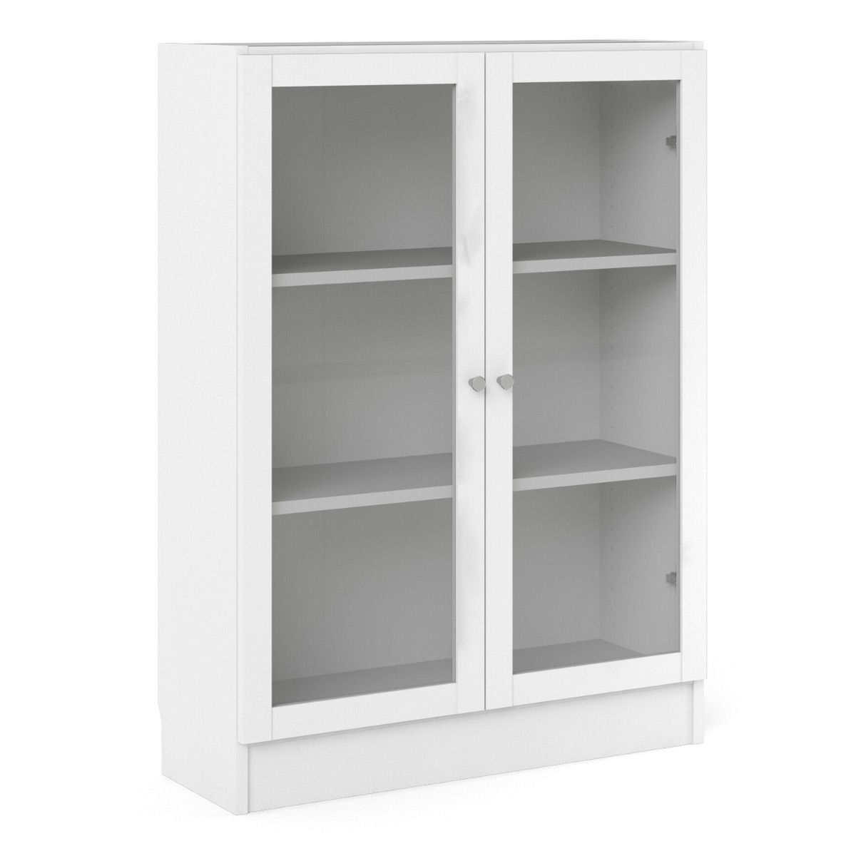 Basic Low Wide Display Cabinet In White (2 Shelves) With 2 Glass Doors In White - Price Crash Furniture