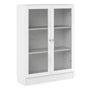 Basic Low Wide Display Cabinet In White (2 Shelves) With 2 Glass Doors In White - Price Crash Furniture