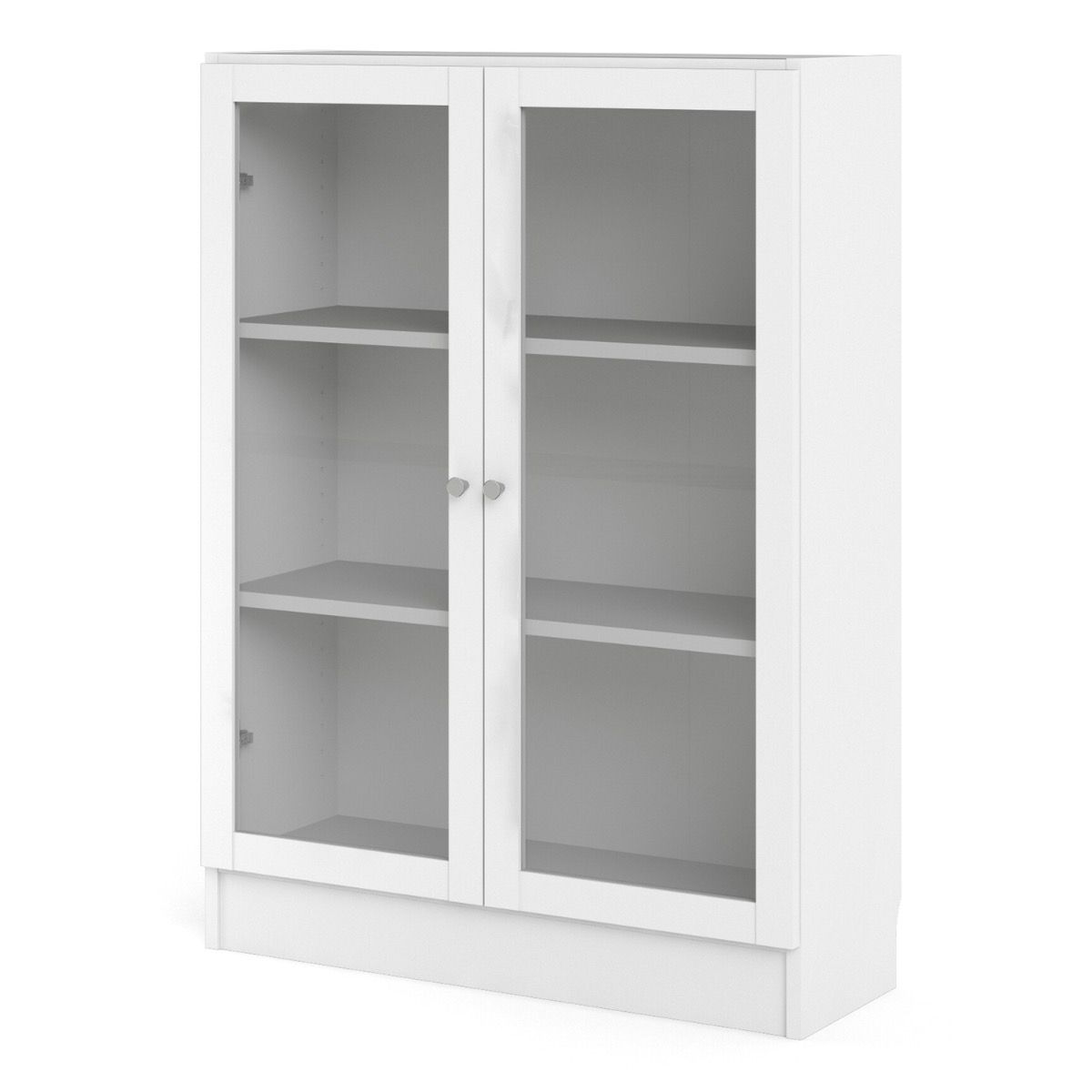 Basic Low Wide Display Cabinet In White (2 Shelves) With 2 Glass Doors In White - Price Crash Furniture