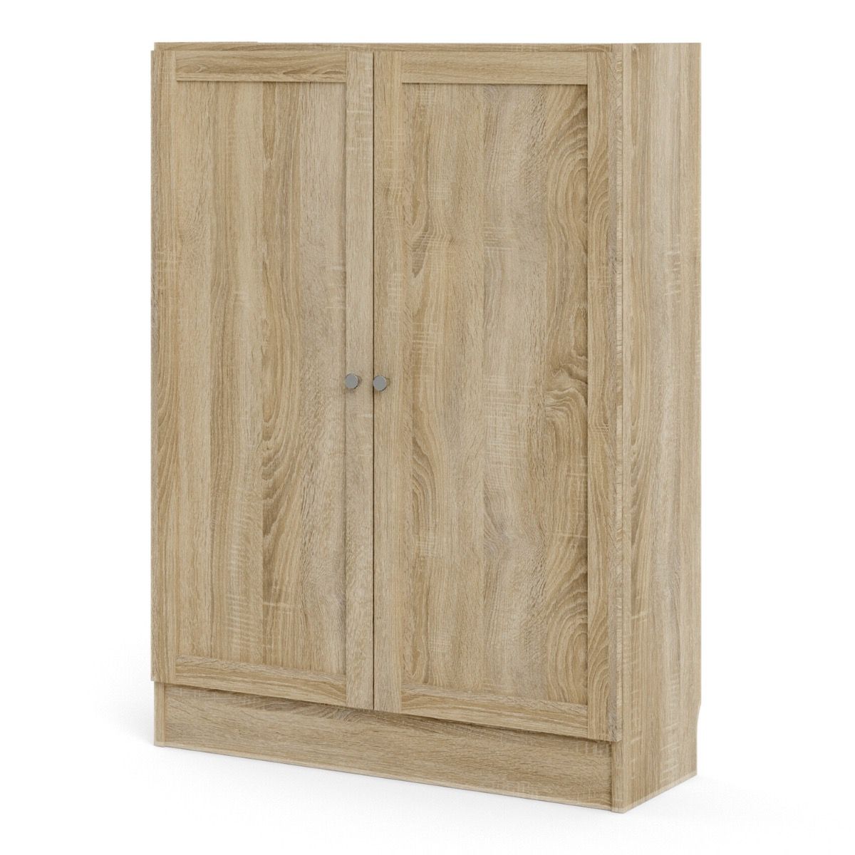 Basic Low Wide Storage Cabinet In Oak (2 Shelves) With 2 Oak Doos - Price Crash Furniture