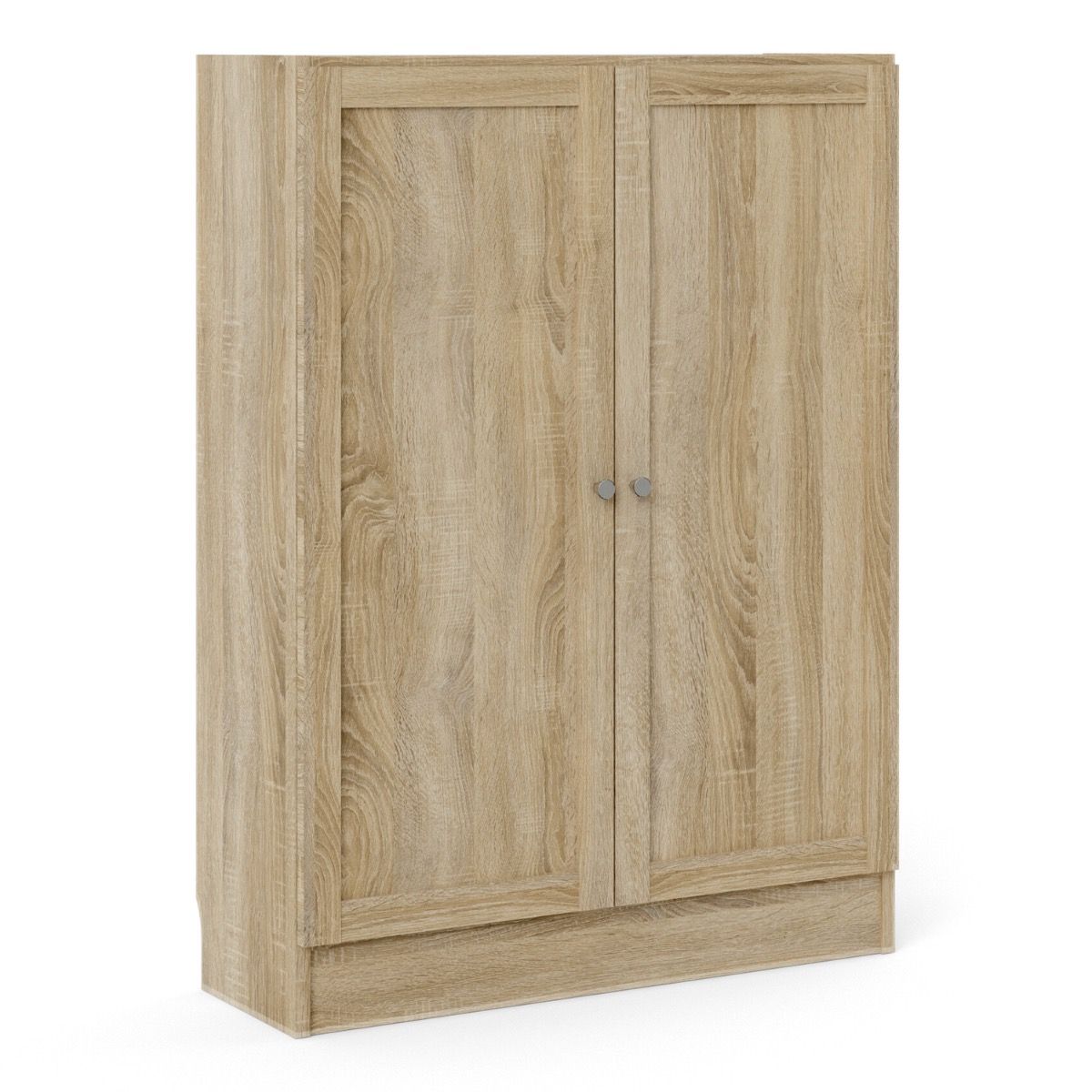Basic Low Wide Storage Cabinet In Oak (2 Shelves) With 2 Oak Doos - Price Crash Furniture