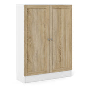 Basic Low Wide Storage Cabinet In White (2 Shelves) With 2 Oak Doors - Price Crash Furniture