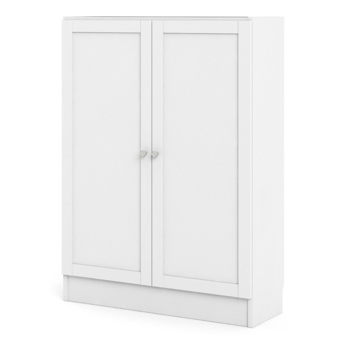 Basic Low Wide Storage Cabinet In White (2 Shelves) With 2 White Doors - Price Crash Furniture