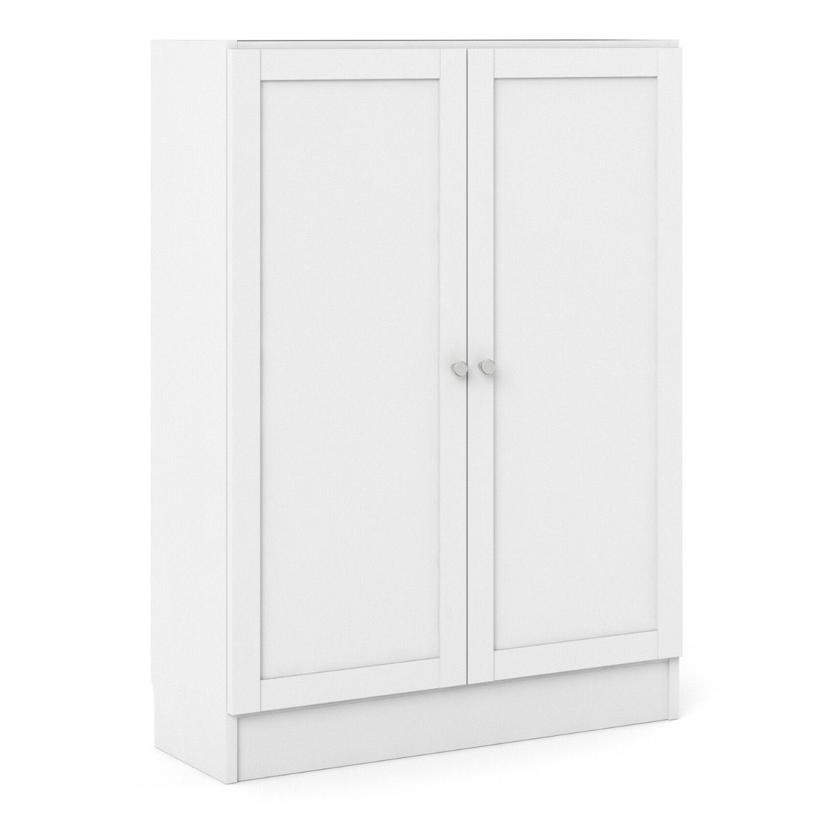 Basic Low Wide Storage Cabinet In White (2 Shelves) With 2 White Doors - Price Crash Furniture