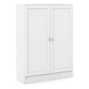 Basic Low Wide Storage Cabinet In White (2 Shelves) With 2 White Doors - Price Crash Furniture