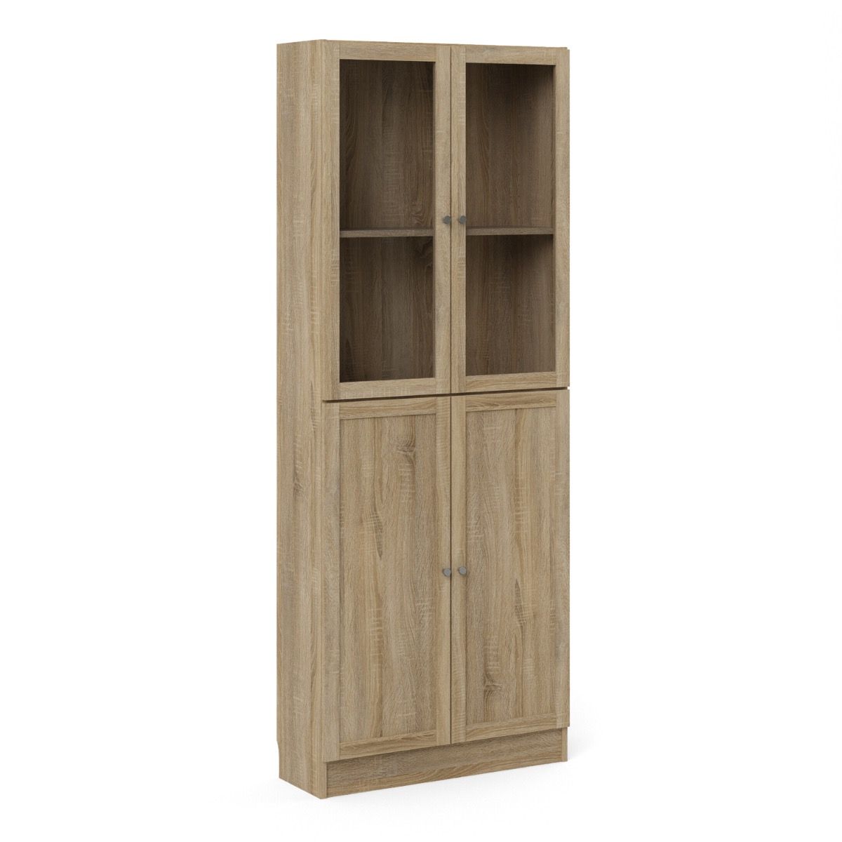 Basic Tall Wide 4 Door Display Cabinet Dresser In Oak - Price Crash Furniture
