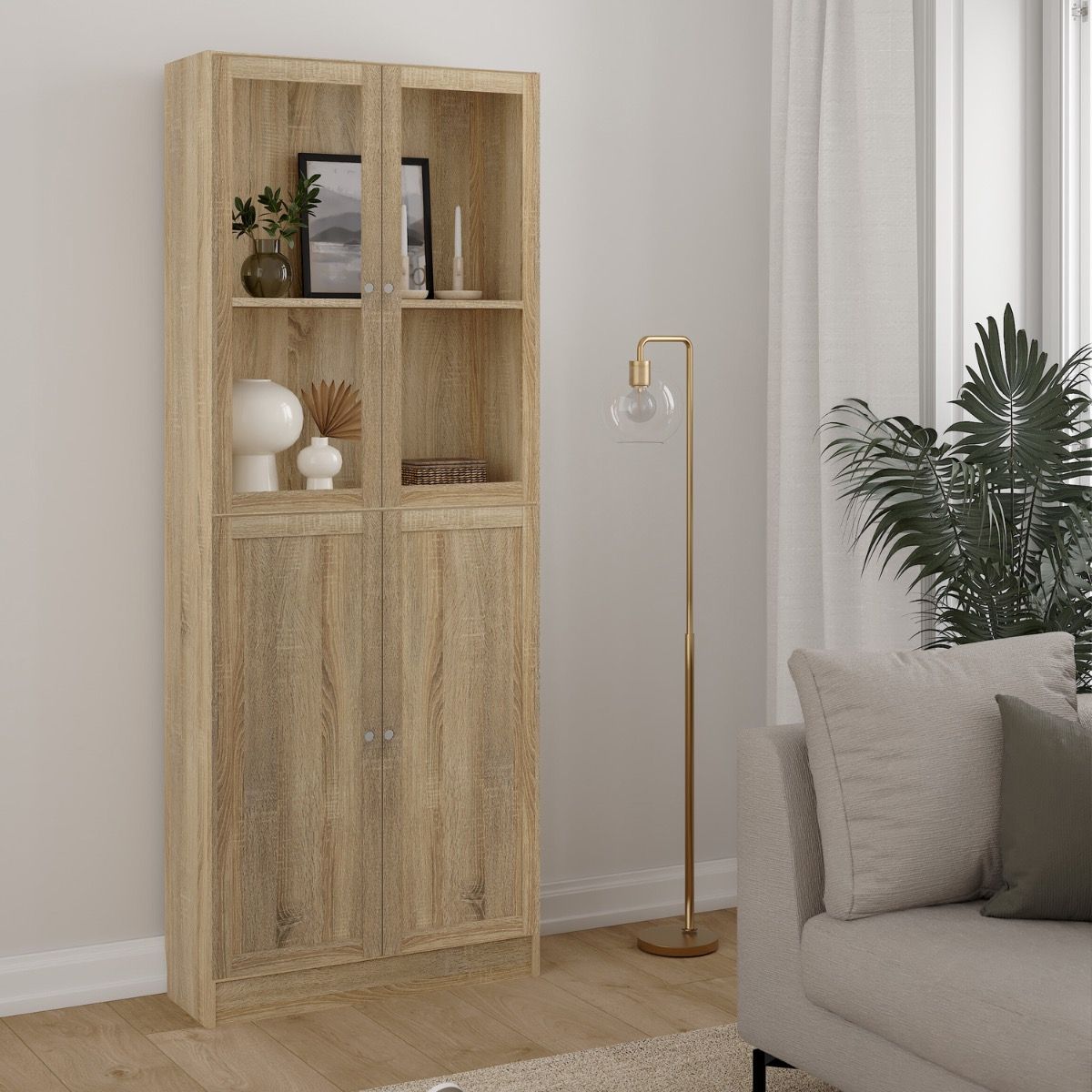 Basic Tall Wide 4 Door Display Cabinet Dresser In Oak - Price Crash Furniture