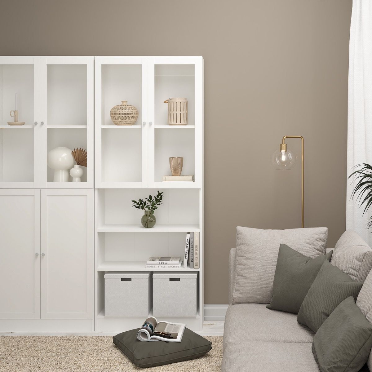 Basic Tall Wide 4 Door Display Cabinet Dresser In White - Price Crash Furniture