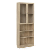 Basic Tall Wide Display Cabinet In Oak (4 Shelves) With 2 Glass Oak Doors - Price Crash Furniture
