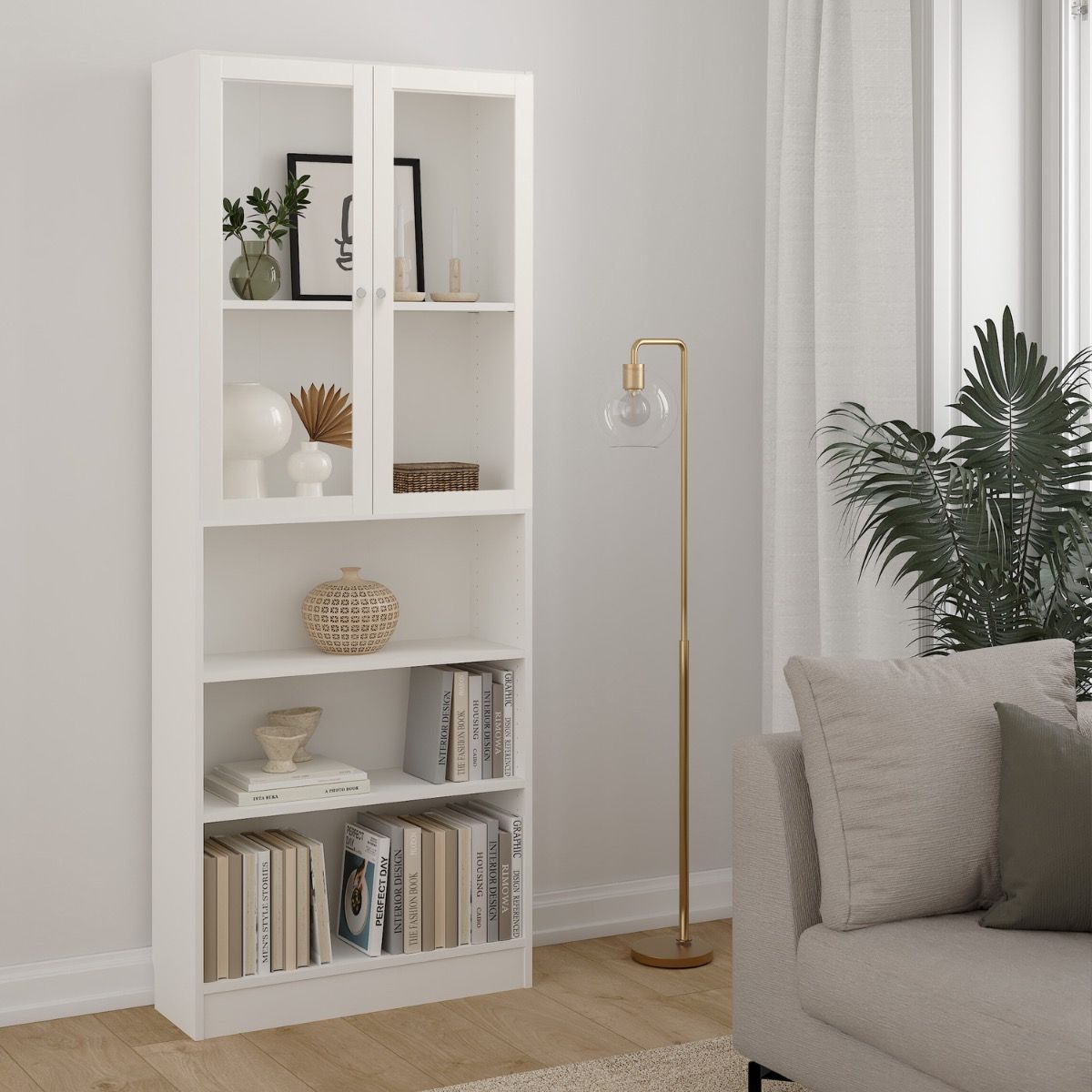 Basic Tall Wide Display Cabinet In White (4 Shelves) With 2 Glass White Doors - Price Crash Furniture