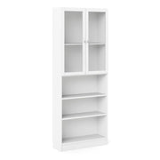 Basic Tall Wide Display Cabinet In White (4 Shelves) With 2 Glass White Doors - Price Crash Furniture