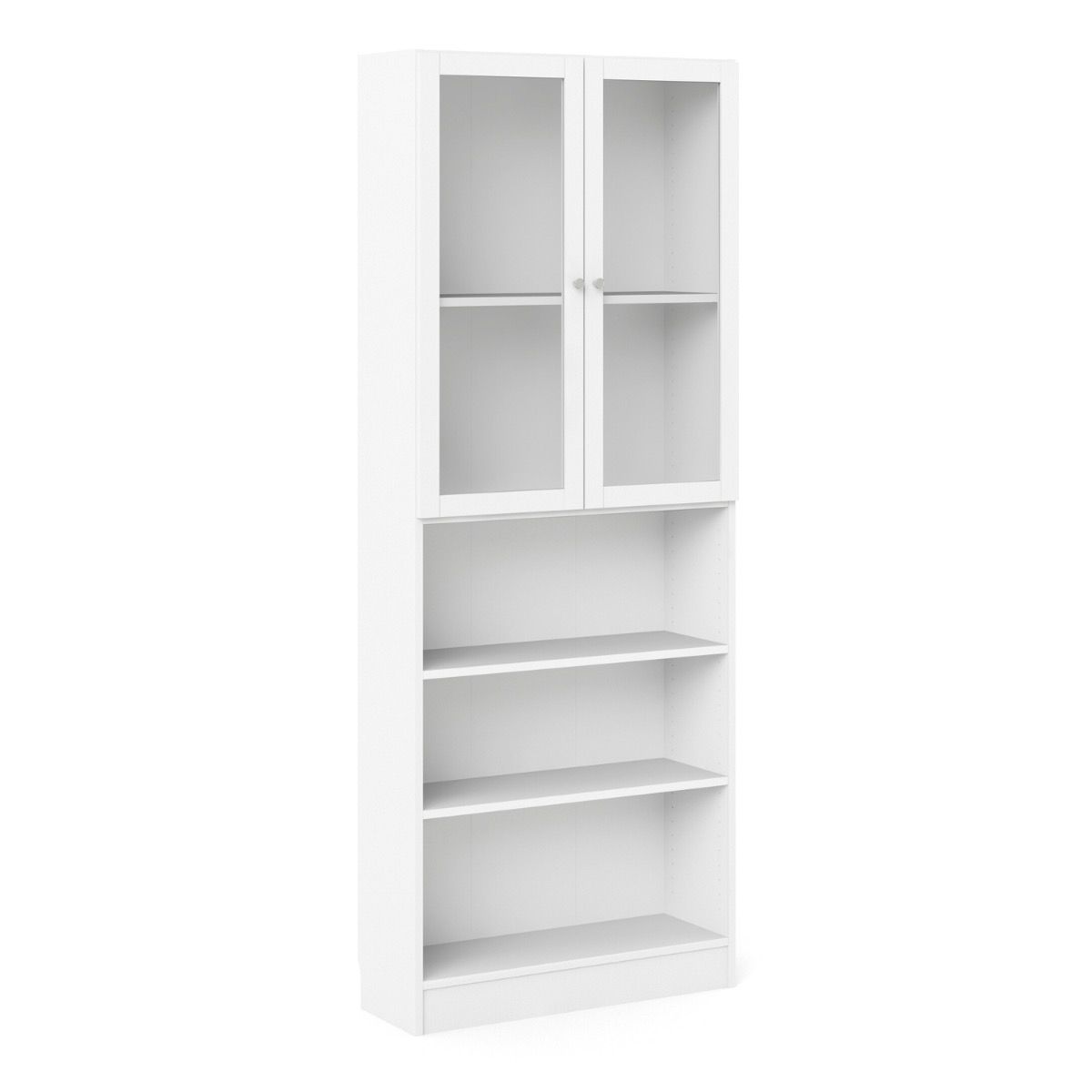 Basic Tall Wide Display Cabinet In White (4 Shelves) With 2 Glass White Doors - Price Crash Furniture