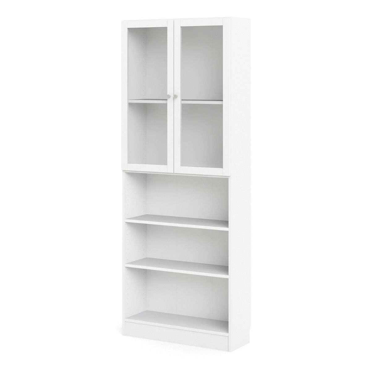 Basic Tall Wide Display Cabinet In White (4 Shelves) With 2 Glass White Doors - Price Crash Furniture