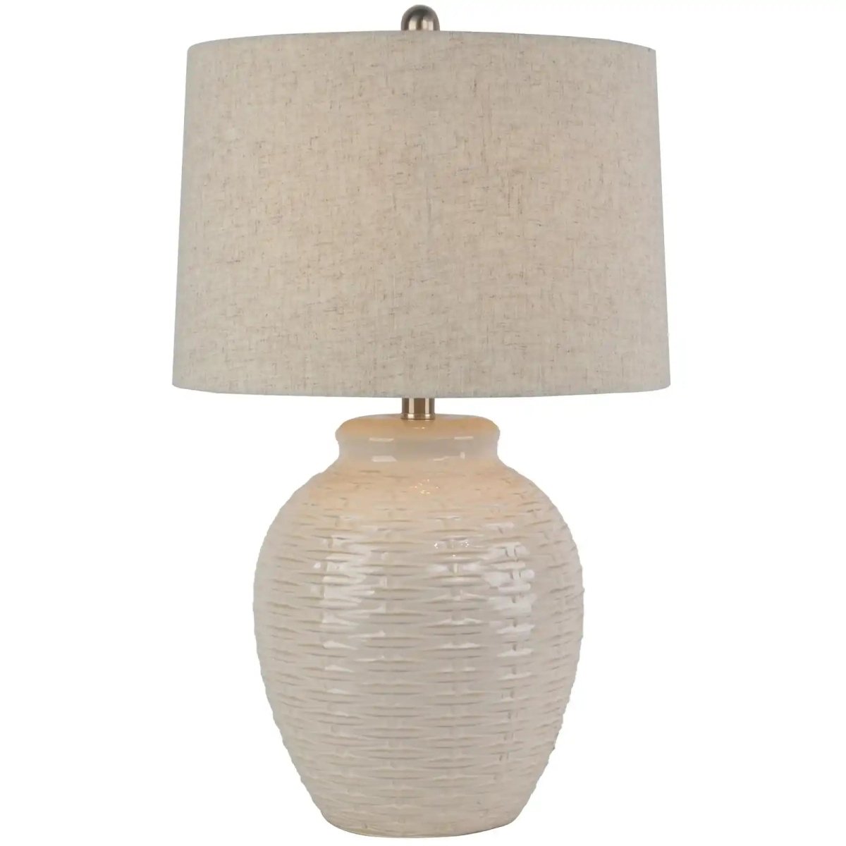 Basketweave Style Ceramic Table Lamp With Linen Shade - Price Crash Furniture