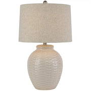Basketweave Style Ceramic Table Lamp With Linen Shade - Price Crash Furniture