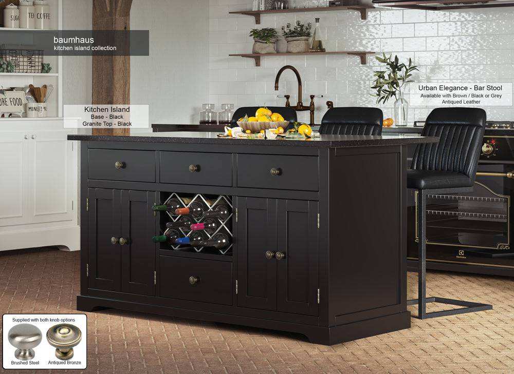 Baumhaus Black Kitchen Island With Black Granite Worktop - Price Crash Furniture