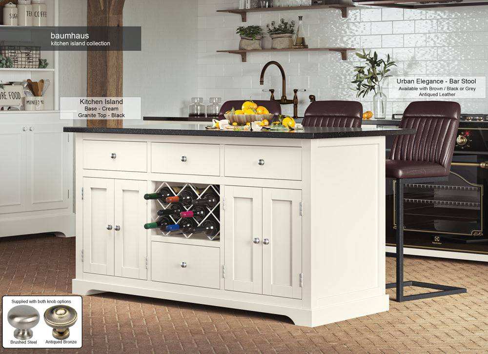 Baumhaus Cream Kitchen Island With Black Granite Worktop - Price Crash Furniture