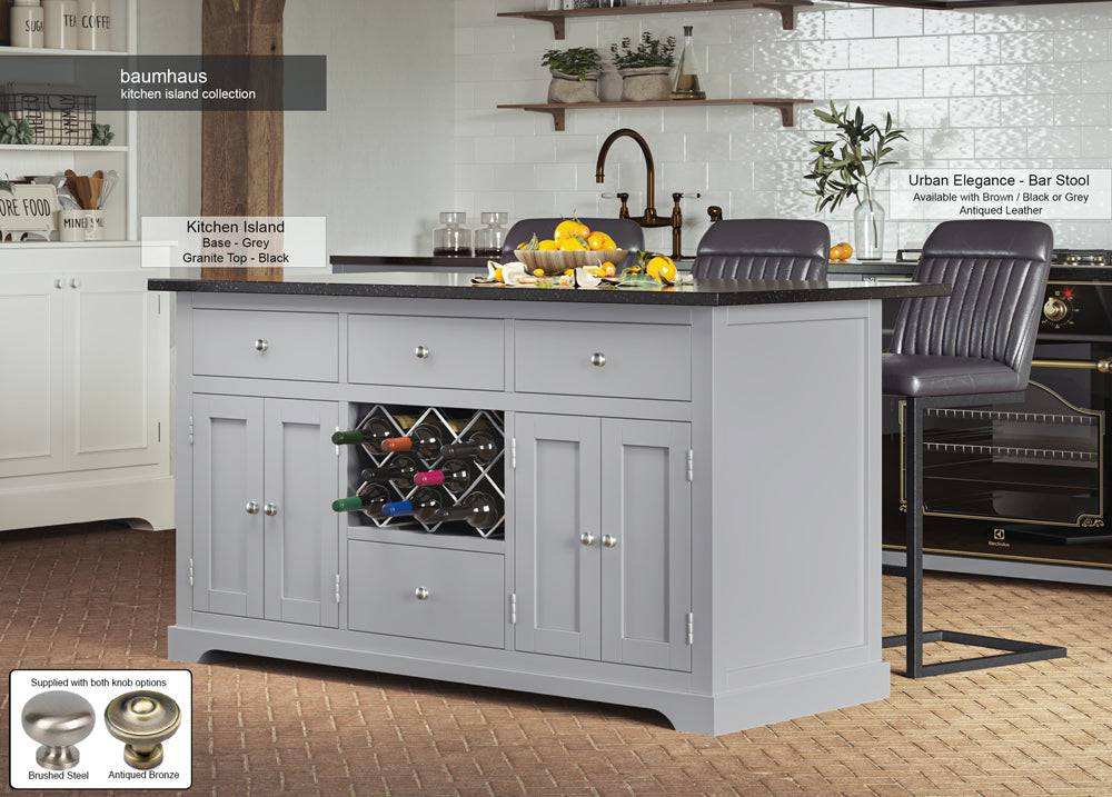 Baumhaus Grey Kitchen Island With Black Granite Top - Price Crash Furniture