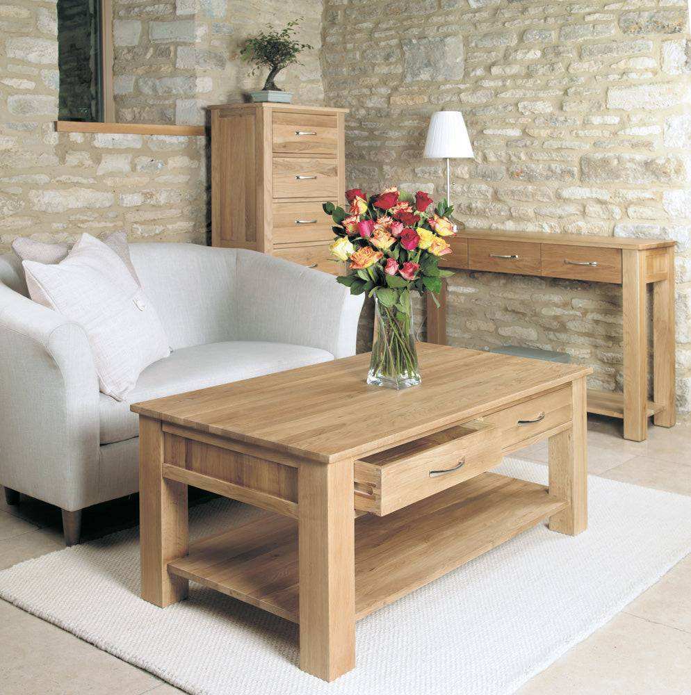 Baumhaus Mobel Oak Four Drawer Coffee Table - COR08D - Price Crash Furniture