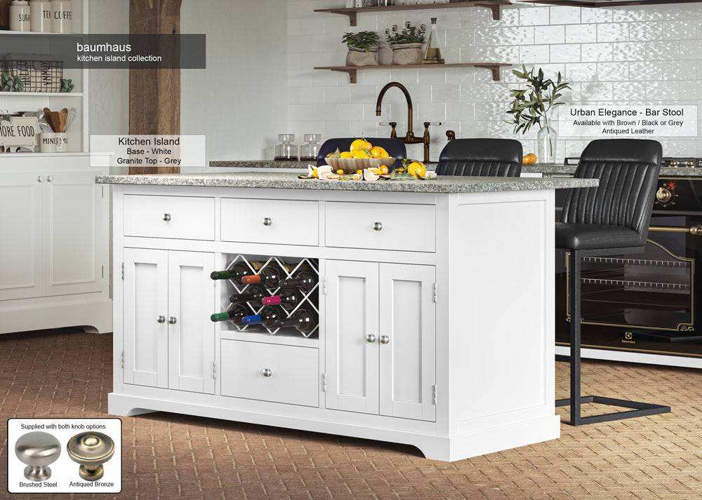 Baumhaus White Kitchen Island With Grey Granite Worktop - Price Crash Furniture