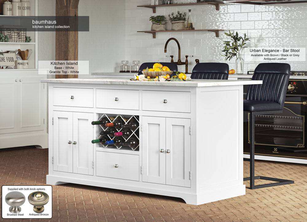 Baumhaus White Kitchen Island With White Marble Worktop - Price Crash Furniture