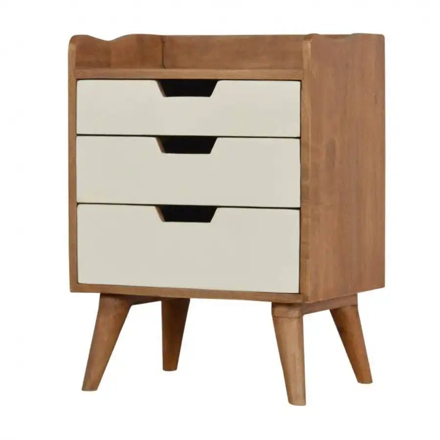 Bedside With 3 White Hand Painted Cut - Out Drawers - Price Crash Furniture