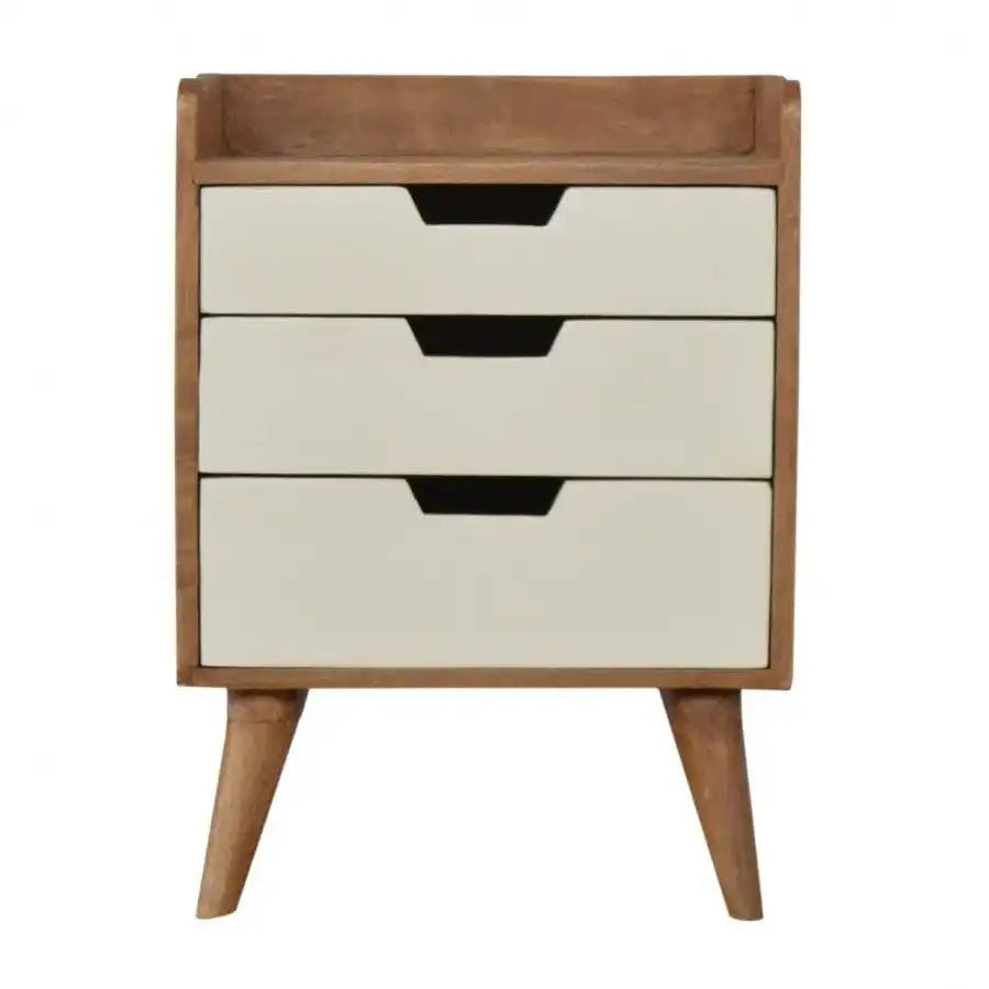 Bedside With 3 White Hand Painted Cut - Out Drawers - Price Crash Furniture