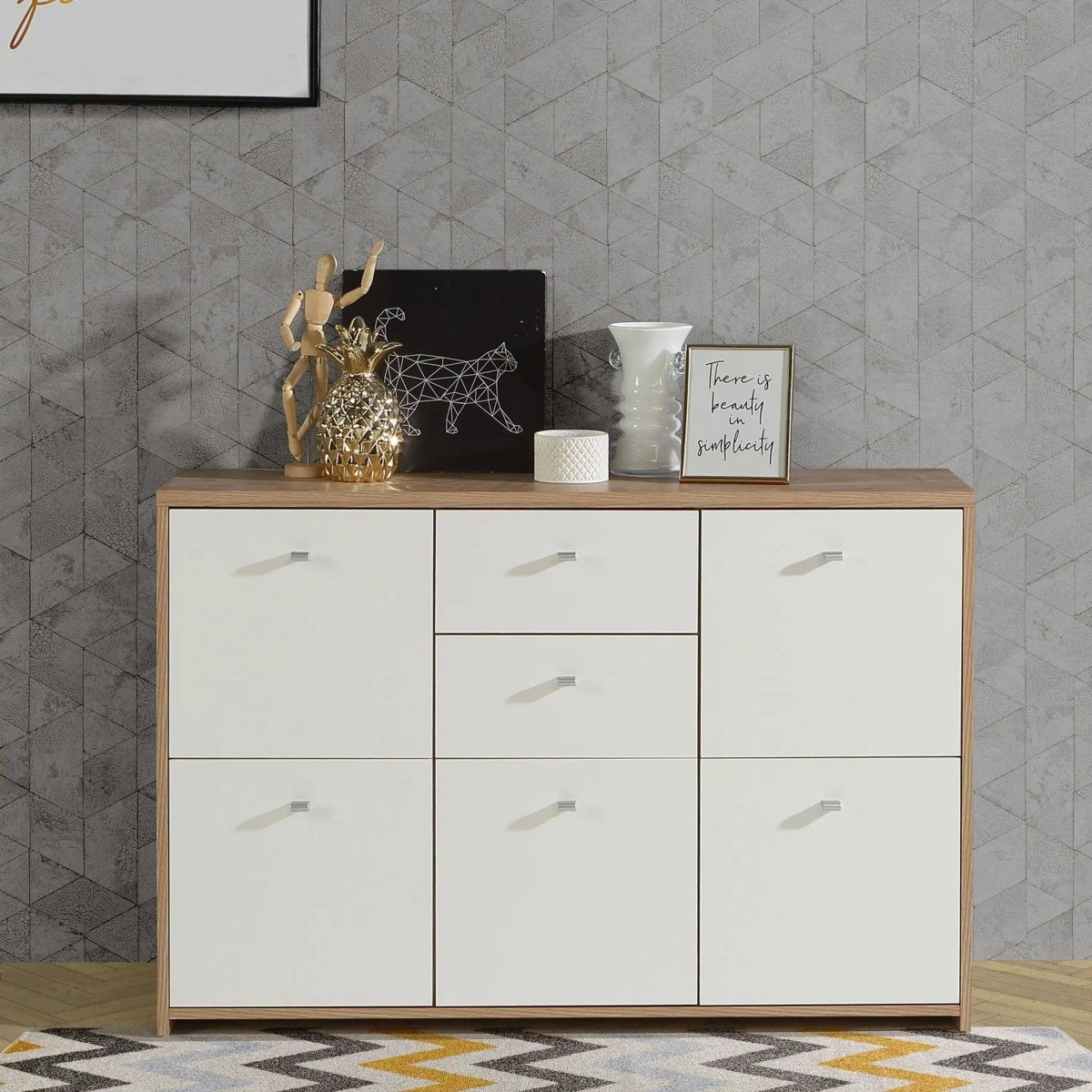 Best Chest Storage Cabinet with 2 Drawers and 5 Doors in Artisan Oak/White - Price Crash Furniture