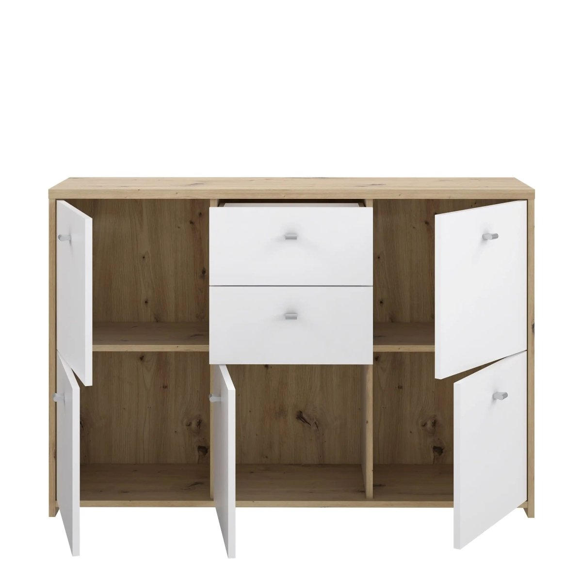 Best Chest Storage Cabinet with 2 Drawers and 5 Doors in Artisan Oak/White - Price Crash Furniture
