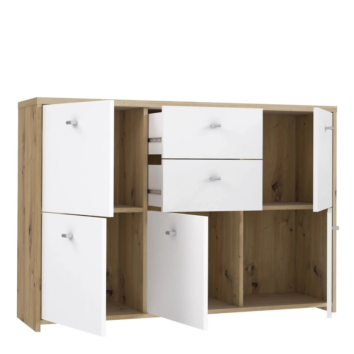 Best Chest Storage Cabinet with 2 Drawers and 5 Doors in Artisan Oak/White - Price Crash Furniture