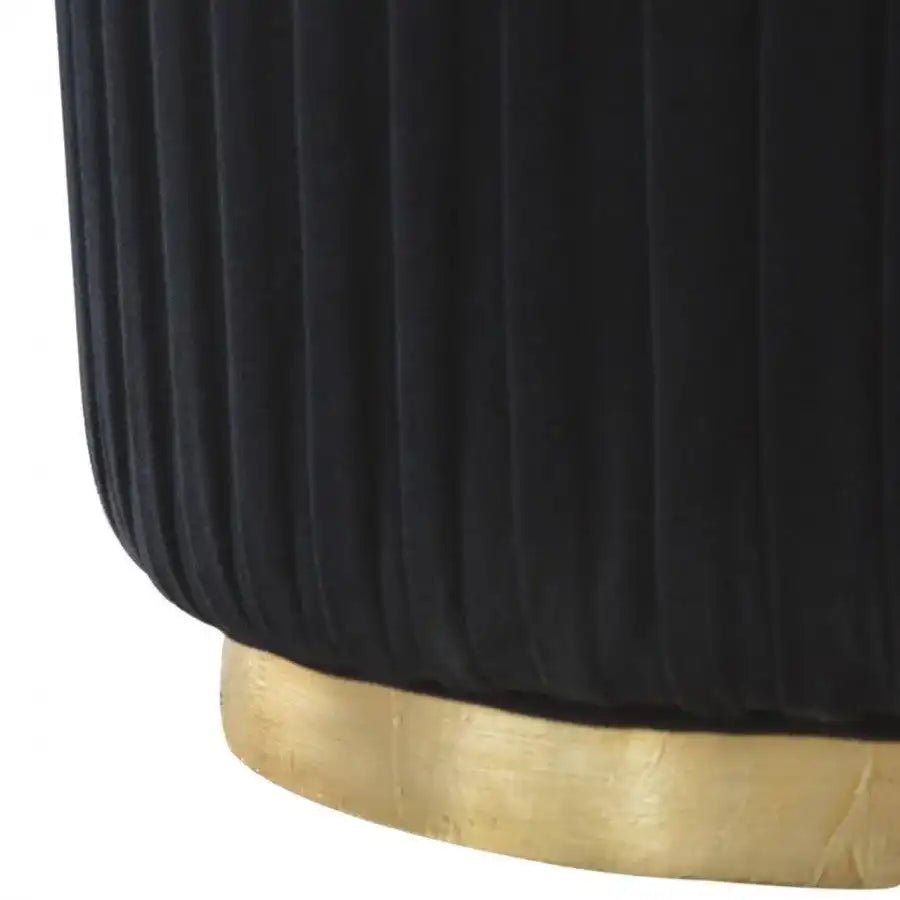 Black Cotton Velvet Pleated Footstool With Gold Base - Price Crash Furniture