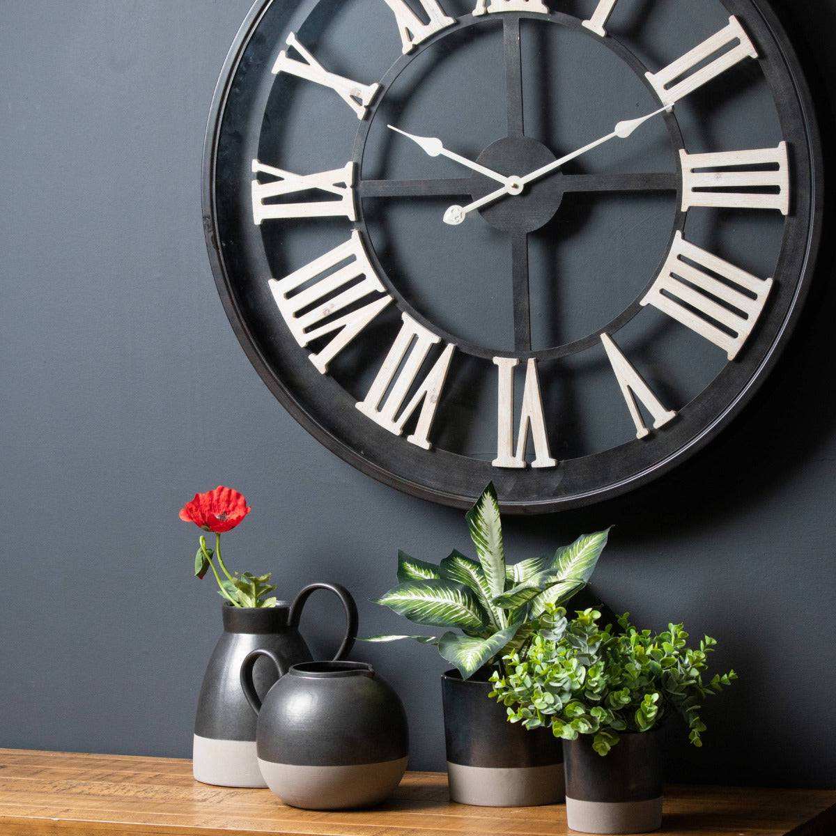 Black Framed Skeleton Clock With White Roman Numerals - Price Crash Furniture