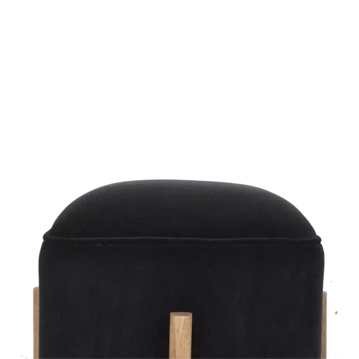 Black Velvet Footstool with Solid Wood Legs - Price Crash Furniture