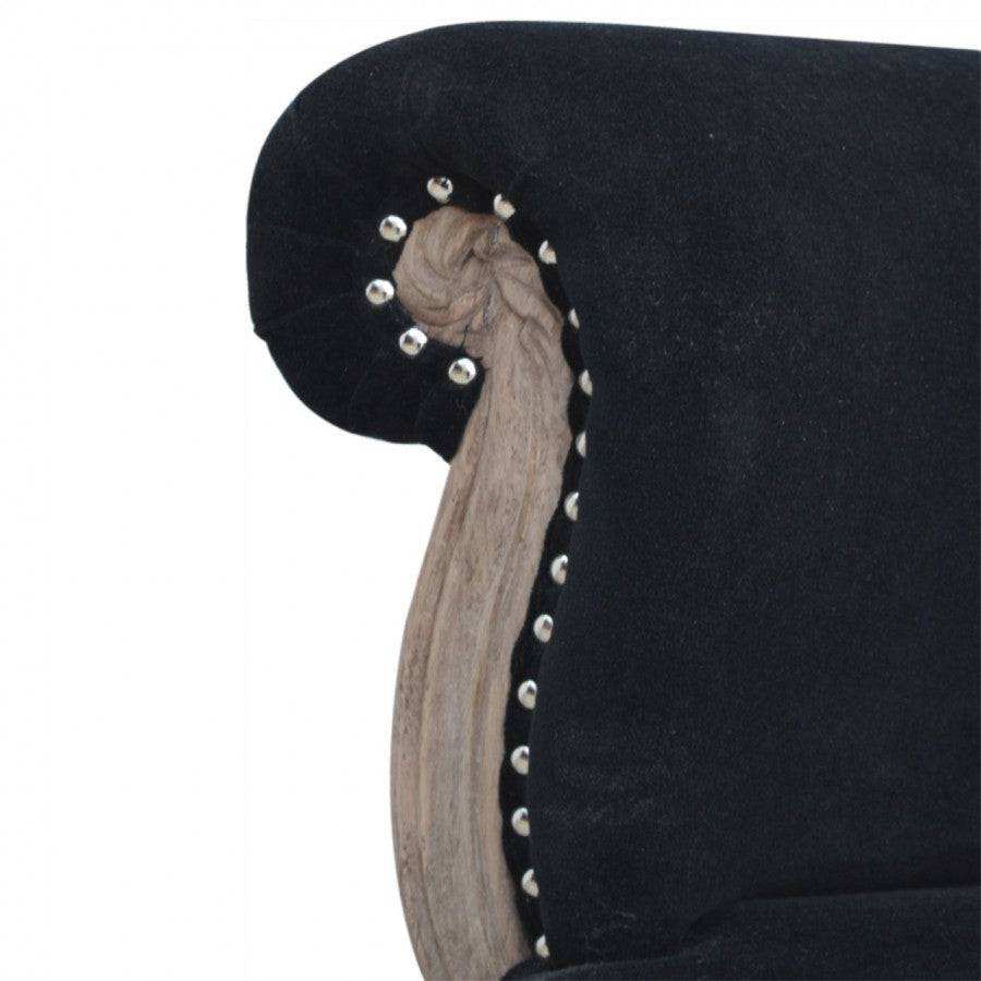 Black Velvet Studded Accent Chair With Cabriole Legs - Price Crash Furniture