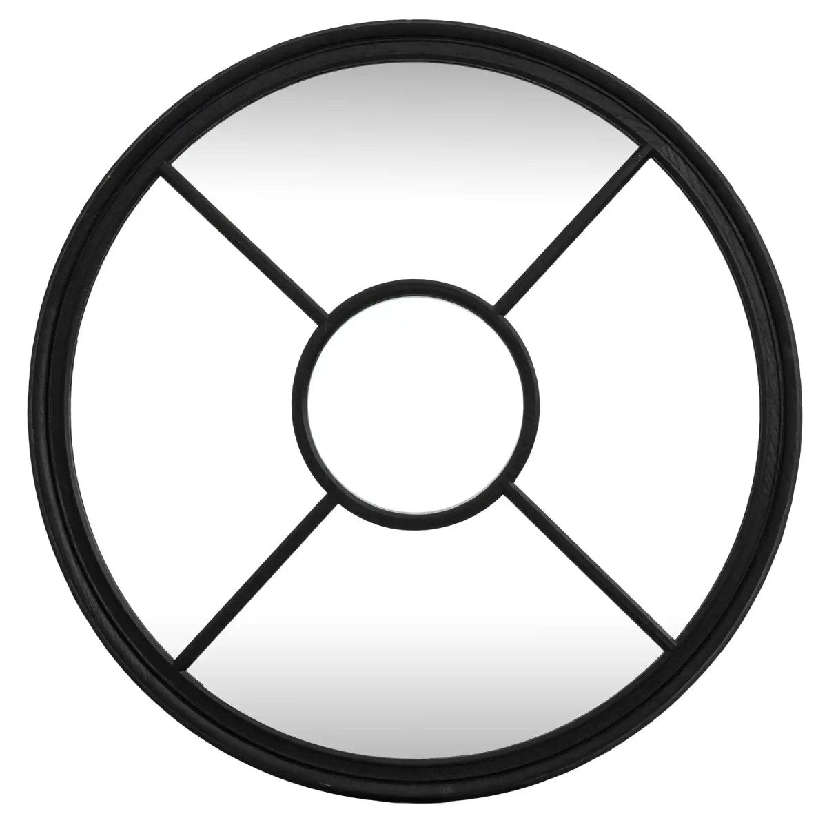 Black Wood Round Window Mirror - Price Crash Furniture