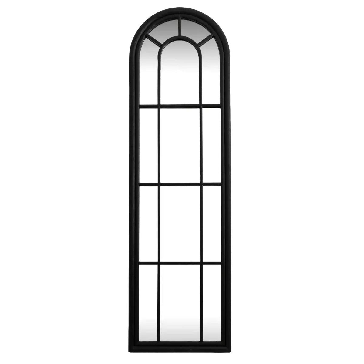 Black Wood Tall Arched Window Mirror - Price Crash Furniture