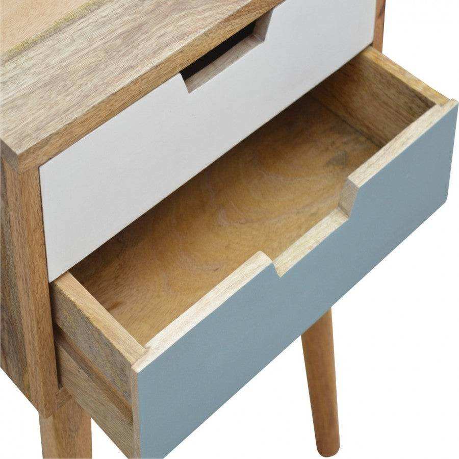 Blue And White 2 Drawer Hand - Painted Bedside - Price Crash Furniture