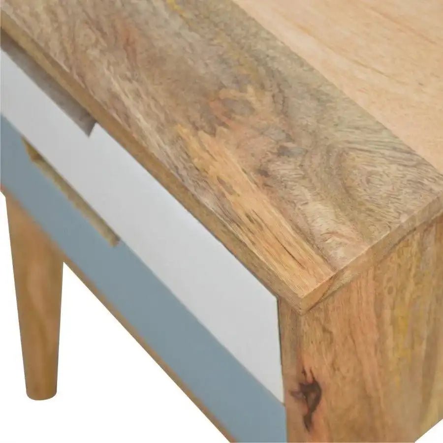 Blue And White 2 Drawer Hand - Painted Bedside - Price Crash Furniture
