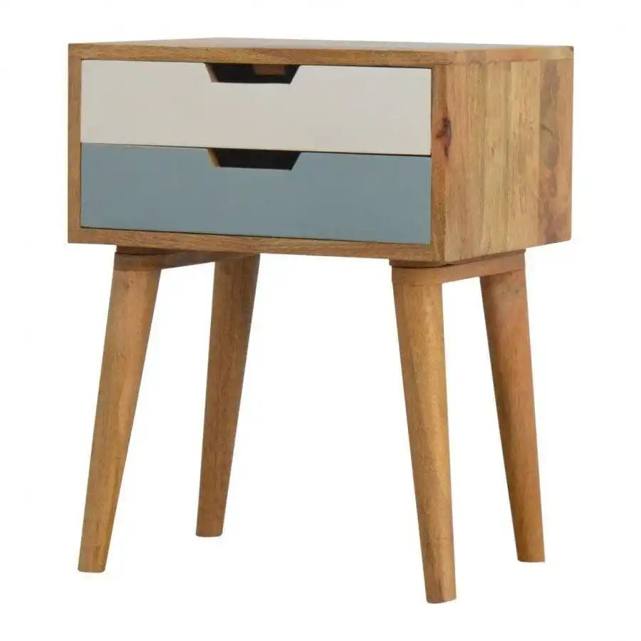 Blue And White 2 Drawer Hand - Painted Bedside - Price Crash Furniture