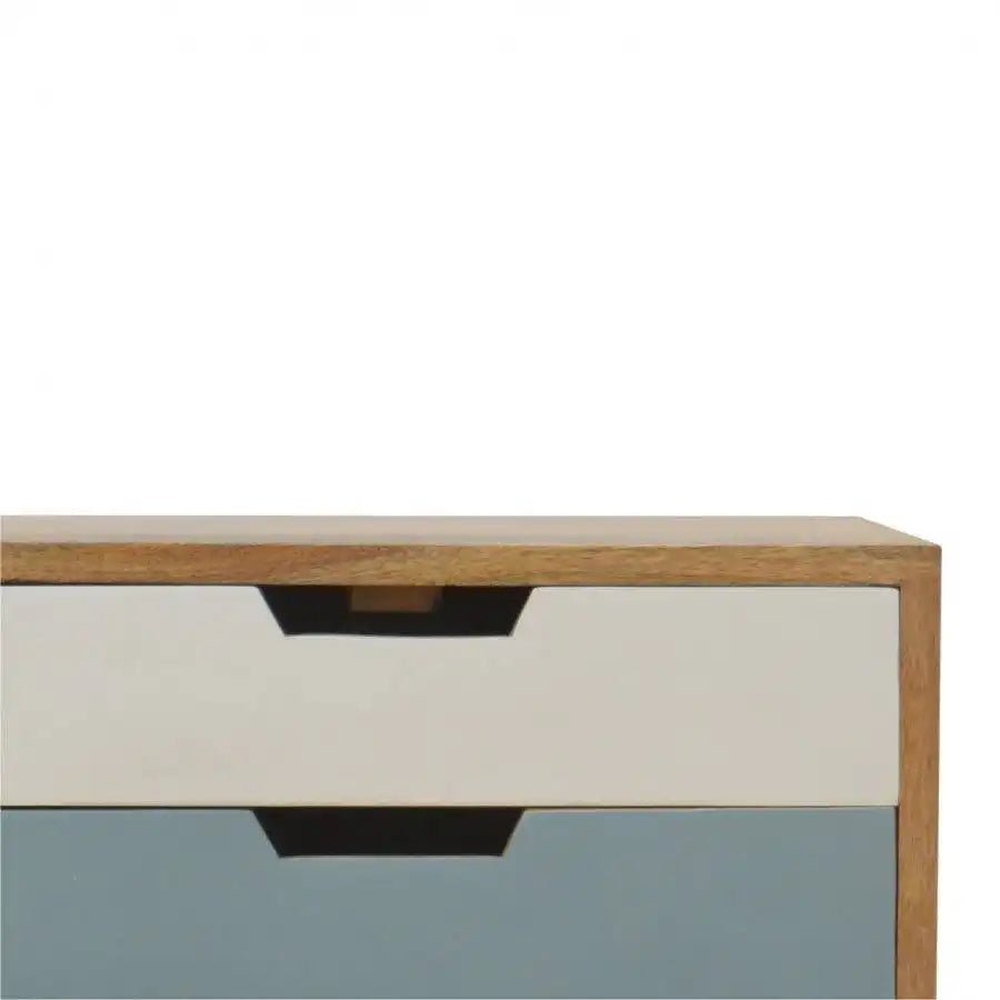 Blue And White 2 Drawer Hand - Painted Bedside - Price Crash Furniture