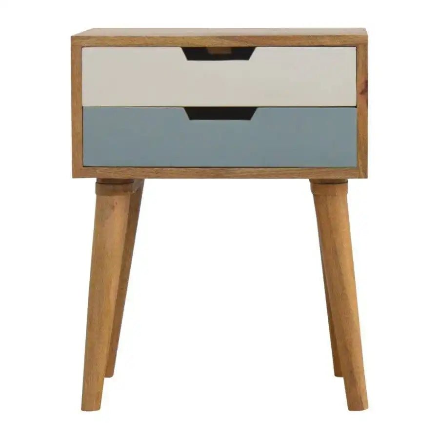 Blue And White 2 Drawer Hand - Painted Bedside - Price Crash Furniture