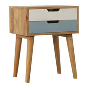 Blue And White 2 Drawer Hand - Painted Bedside - Price Crash Furniture