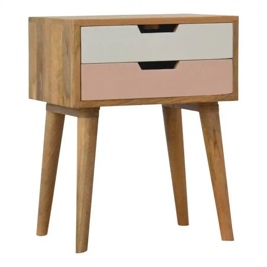 Blush Pink And White 2 Drawer Hand - Painted Bedside - Price Crash Furniture