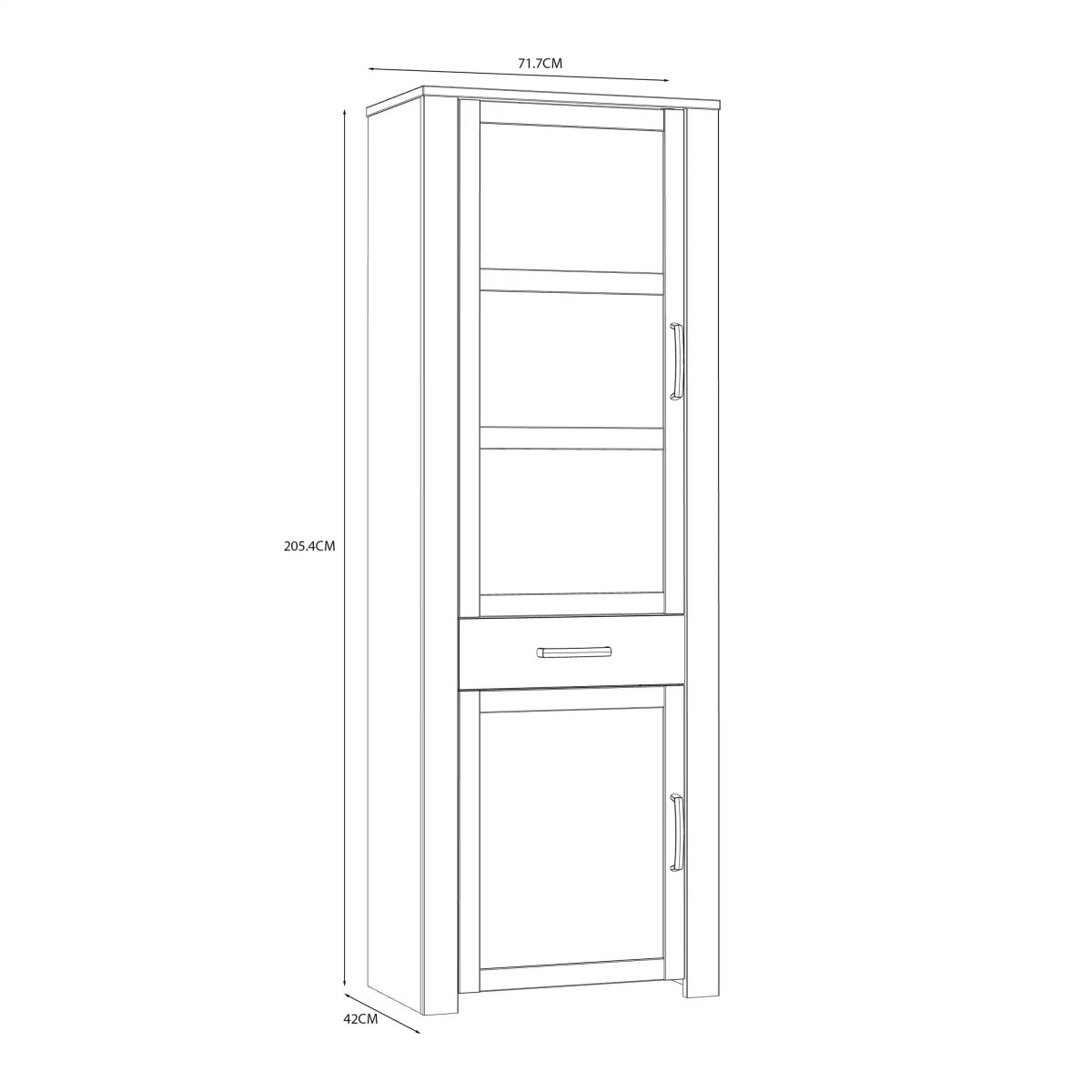 Bohol 2 Door 1 Drawer Tall Narrow Display Cabinet In Riviera Oak & White - Price Crash Furniture