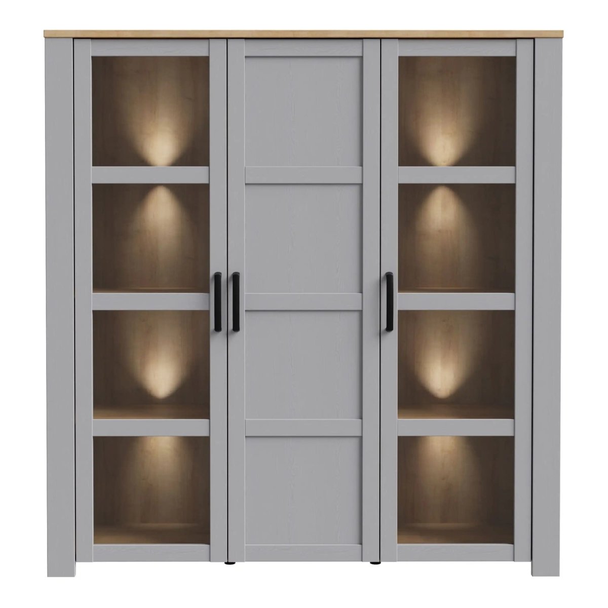 Bohol 3 Door Large Display Cabinet In Riviera Oak & Grey Oak - Price Crash Furniture
