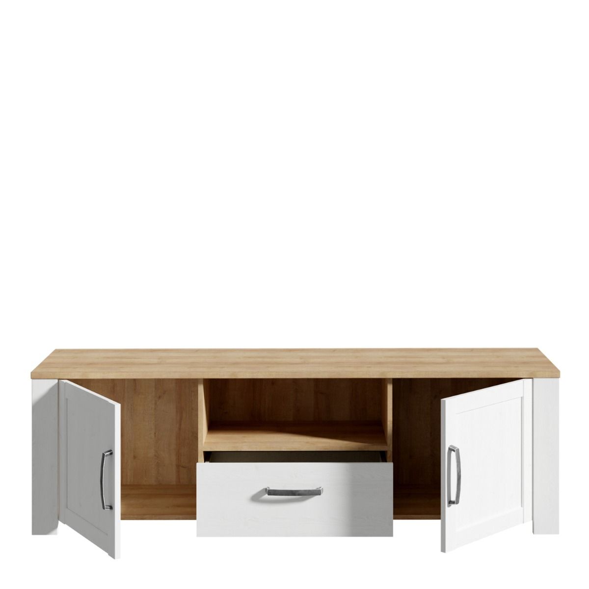 Bohol TV Cabinet With Built In LED Light In White Riviera Oak - Price Crash Furniture