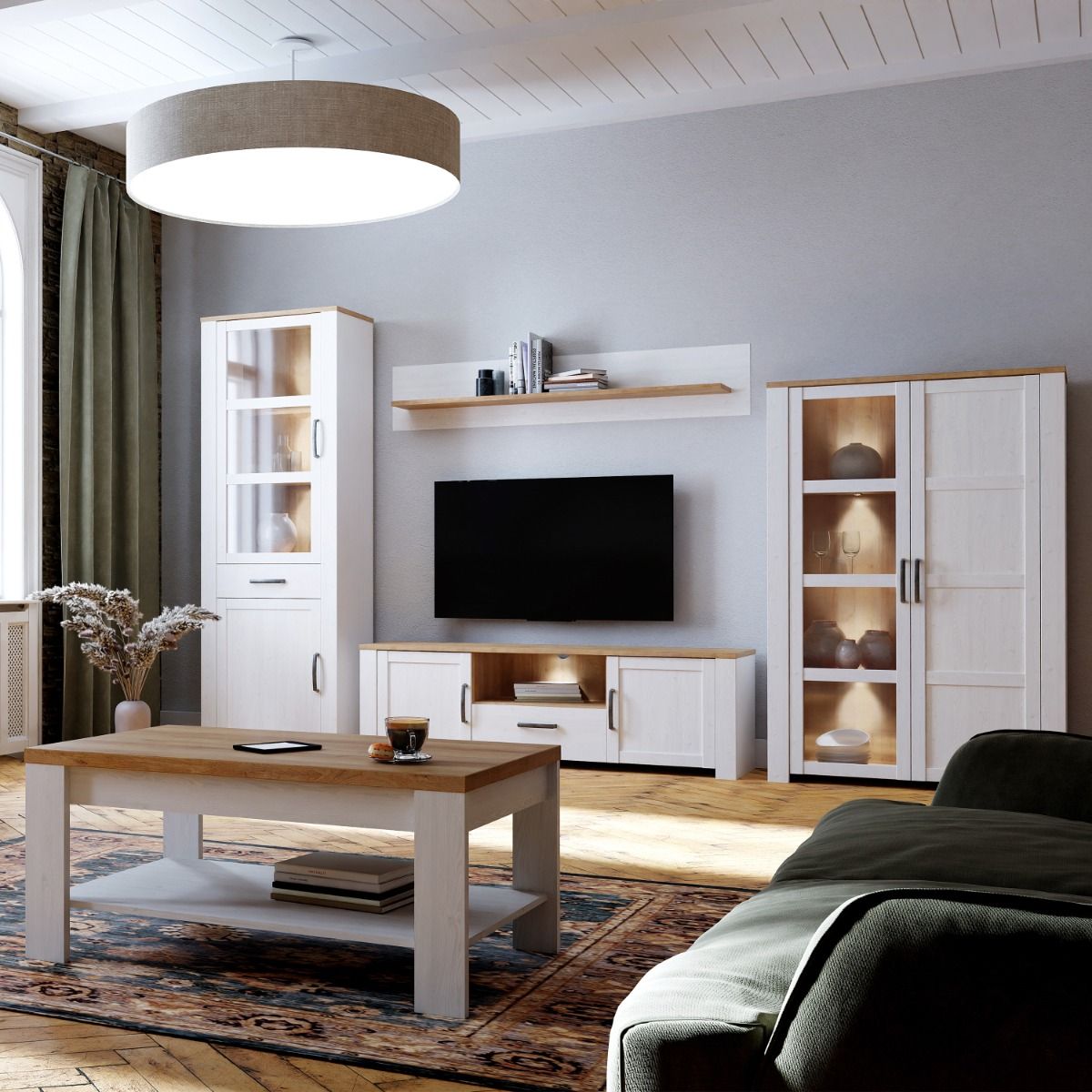Bohol TV Cabinet With Built In LED Light In White Riviera Oak - Price Crash Furniture