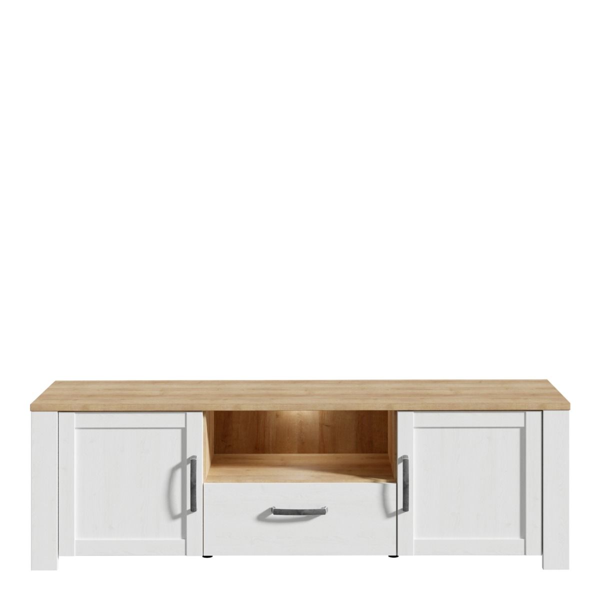 Bohol TV Cabinet With Built In LED Light In White Riviera Oak - Price Crash Furniture