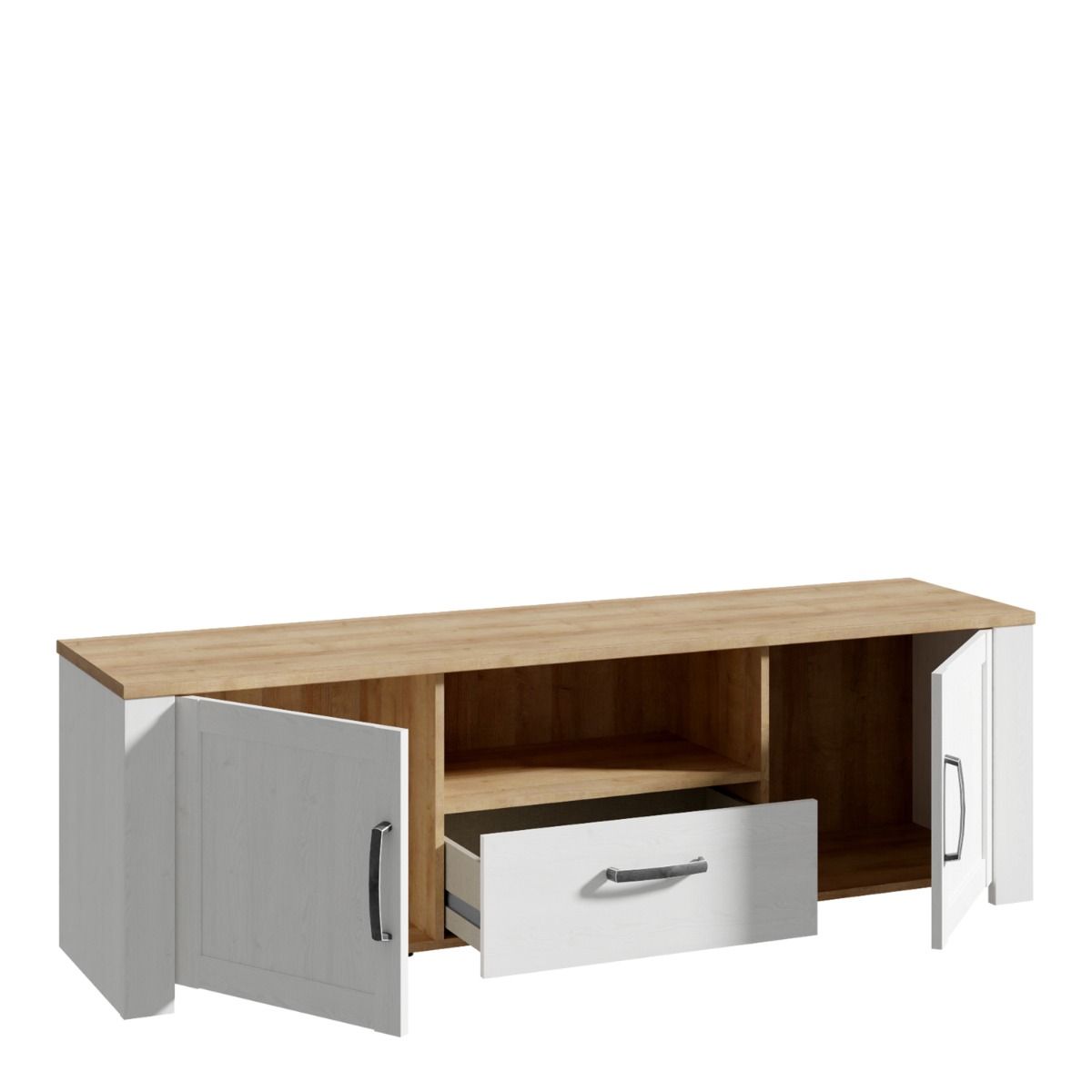 Bohol TV Cabinet With Built In LED Light In White Riviera Oak - Price Crash Furniture